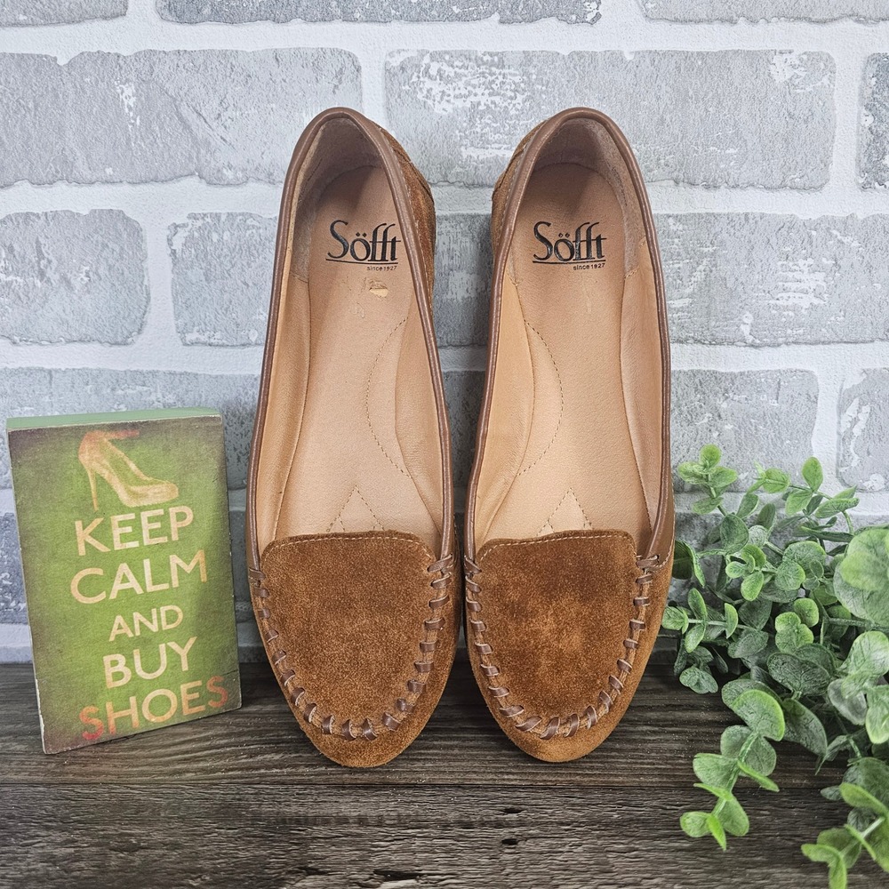 Sofft Womens 6.5M Brown Suede Leather Moccasin Flats Slip On Whipstitch 1078620‎